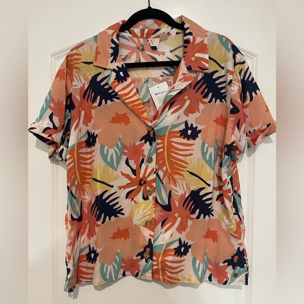 Tropical Hawaiian Short Sleeve Blouse | Size XL